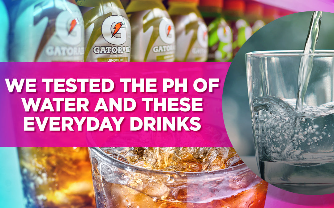 Image showing pH test of water and popular drinks, including Gatorade and sparkling water.