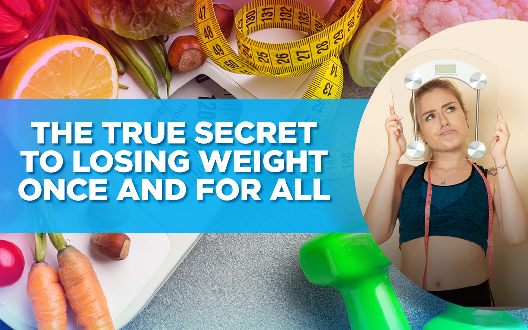 Woman holding scale with confused look, surrounded by healthy foods and workout items.