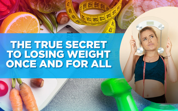 Woman holding scale with confused look, surrounded by healthy foods and workout items.