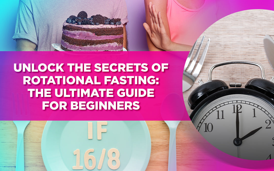 Guide to rotational fasting with images of food, a clock, and a person refusing cake.