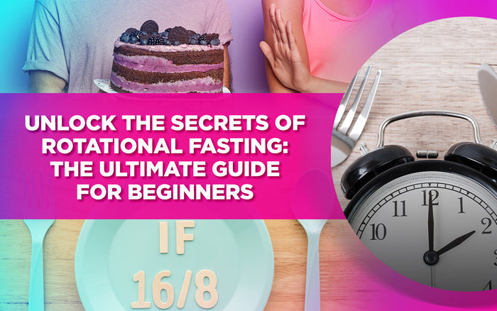 Guide to rotational fasting with images of food, a clock, and a person refusing cake.