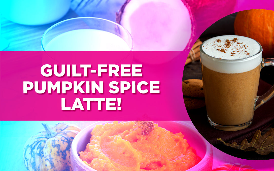 A delicious pumpkin spice latte showcasing the message "guilt-free pumpkin spice latte" in a stylish design.