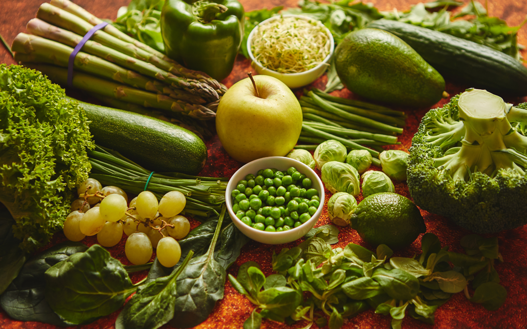 Green veggies and fruit