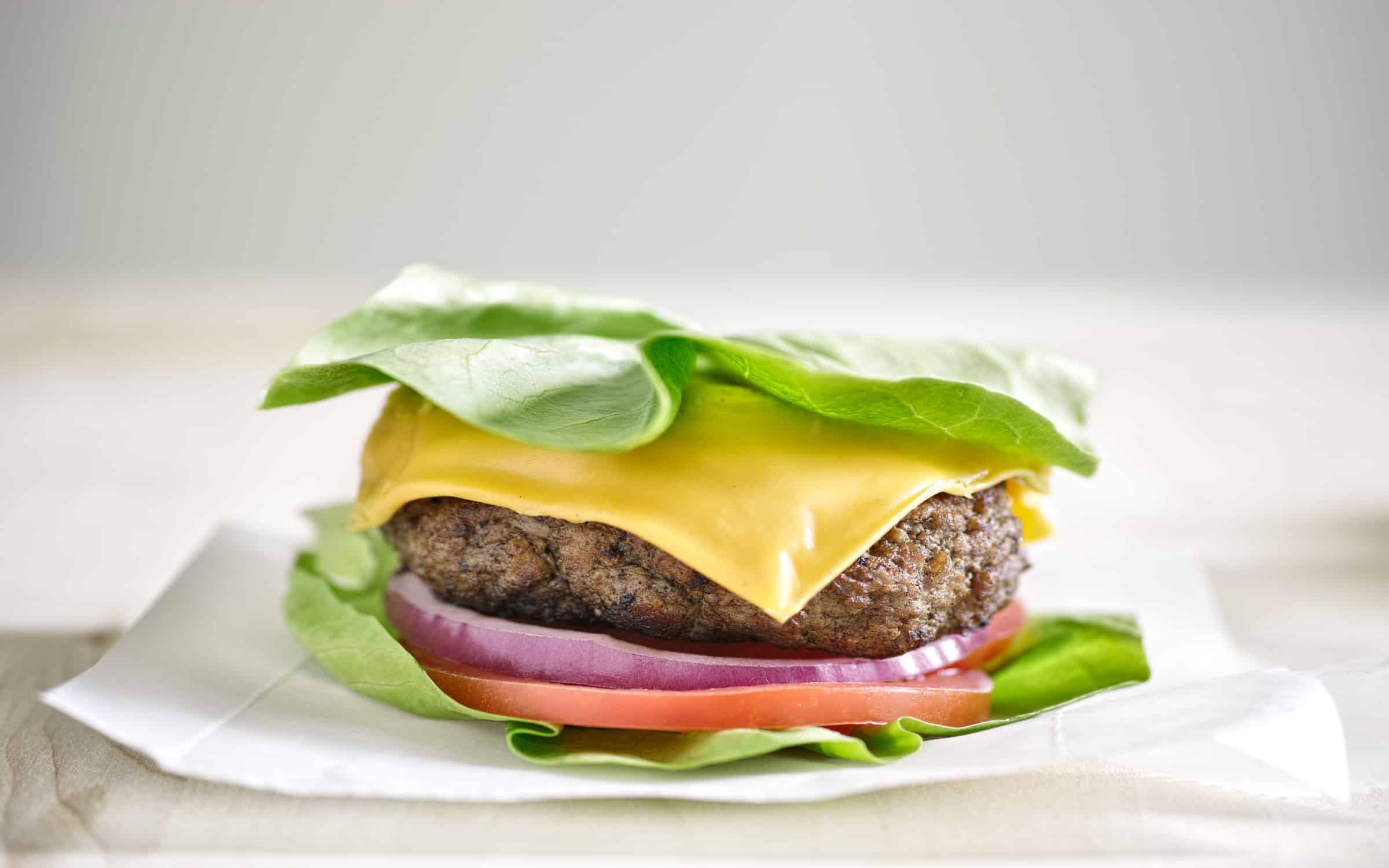 Protein burger wrapped in lettuce