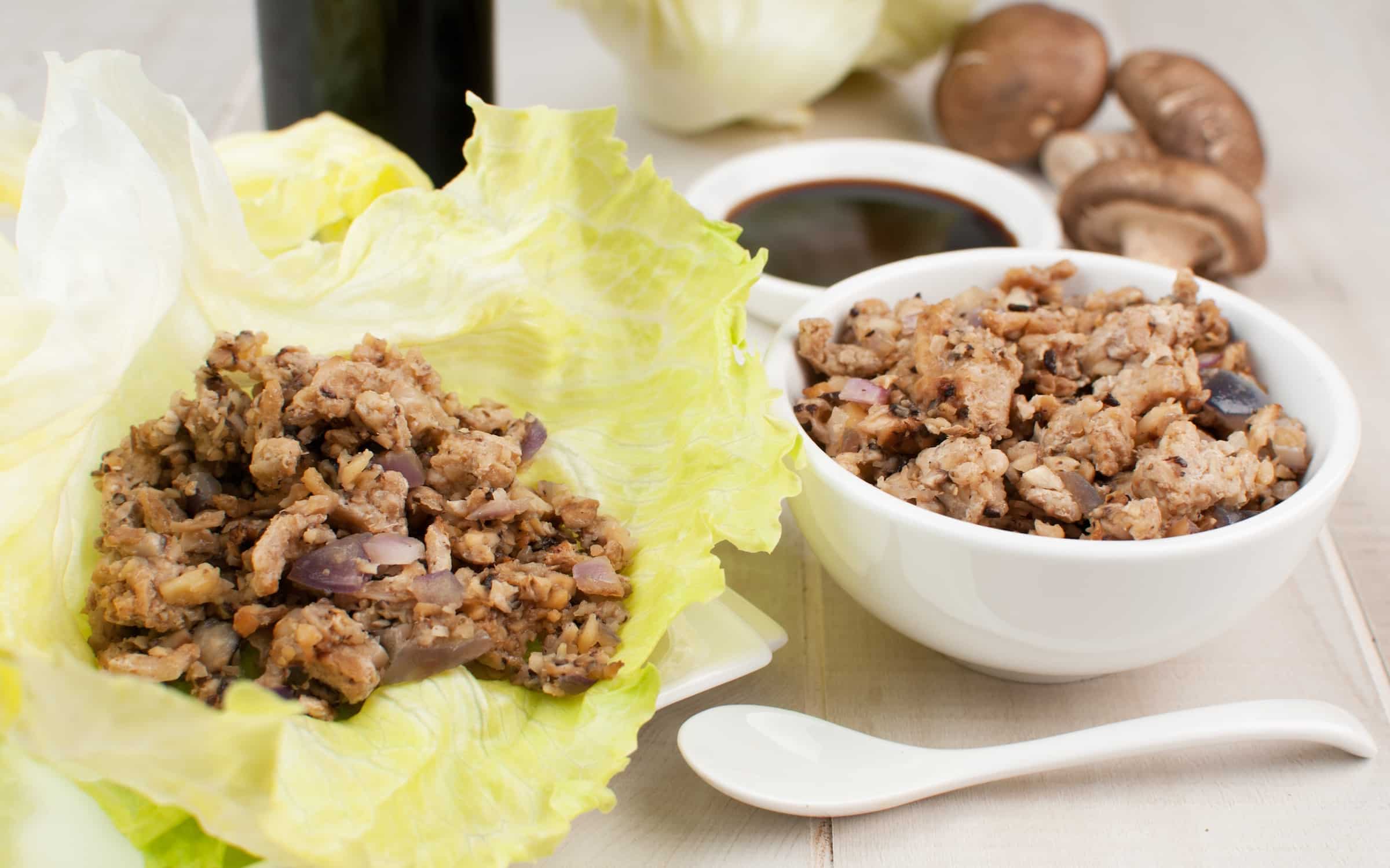 Ground chicken and mushrooms for lettuce wraps
