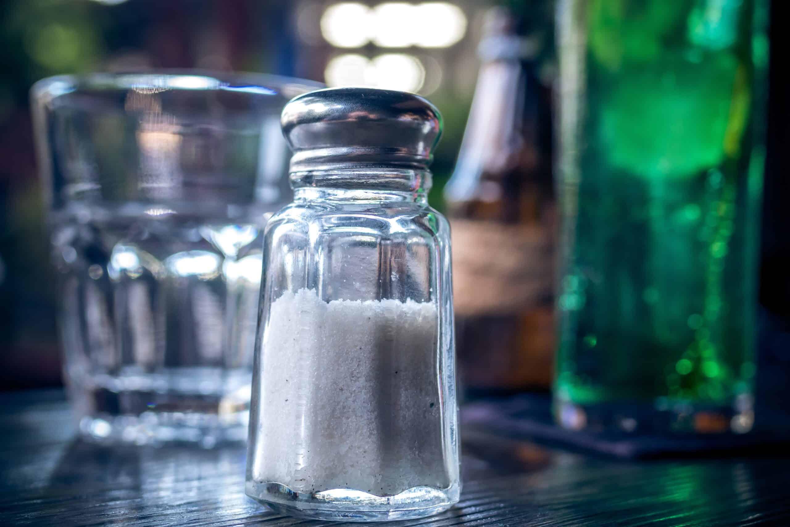 Salt shaker on table